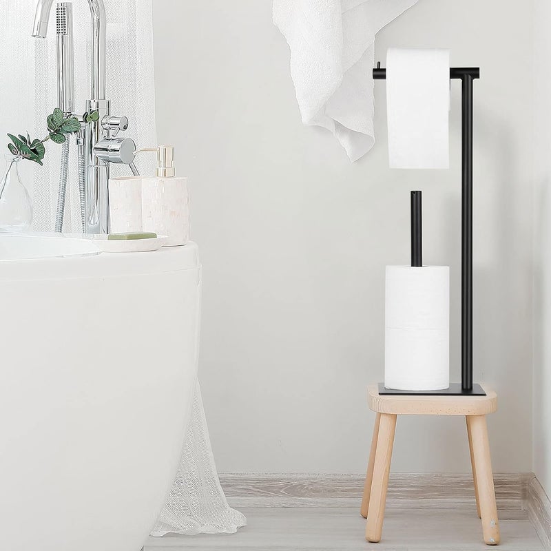 CADUKE Black Toilet Paper Holder Stand, Bathroom Toilet Tissue Paper Roll Storage Free Standing Tissue Roll Holder Industrial Toilet Paper Dispenser for Farmhouse Washroom - Image 4